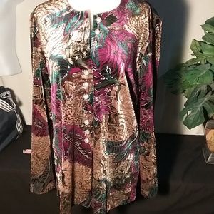 Liz Baker Petite Multi Color with Gold Party Top